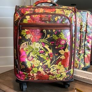 Sakroots Rolling/Carryon luggage with Telescoping handle.Brown Floral.